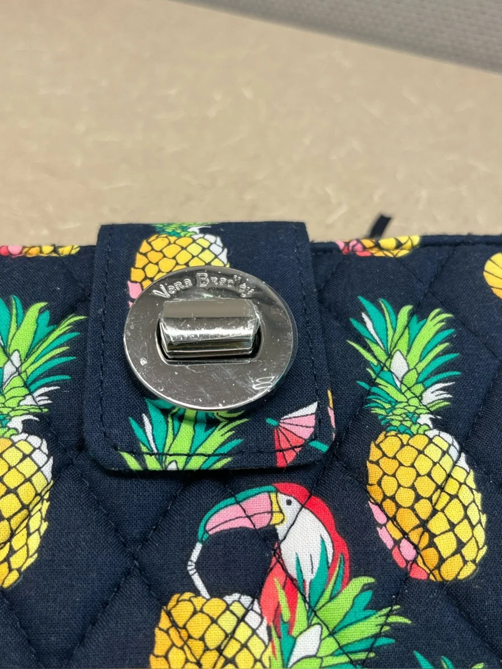 Vera Bradley Pineapple Toucan Party RFID Turnlock Wallet w/ Toucan Bag Charm - Picture 3 of 12